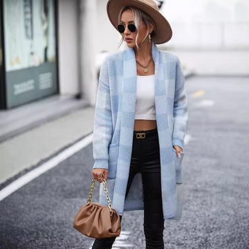 Woochic veste pour femmes cardigan à carreaux couleur contrasté